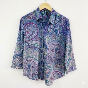 Lauren Ralph Lauren Paisley Cotton Button Down Shirt Blue Purple Green Large